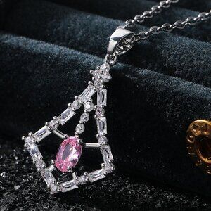 "Unique Design Dainty Pink Oval Hollow Pendant Necklace for Women, INDN8635